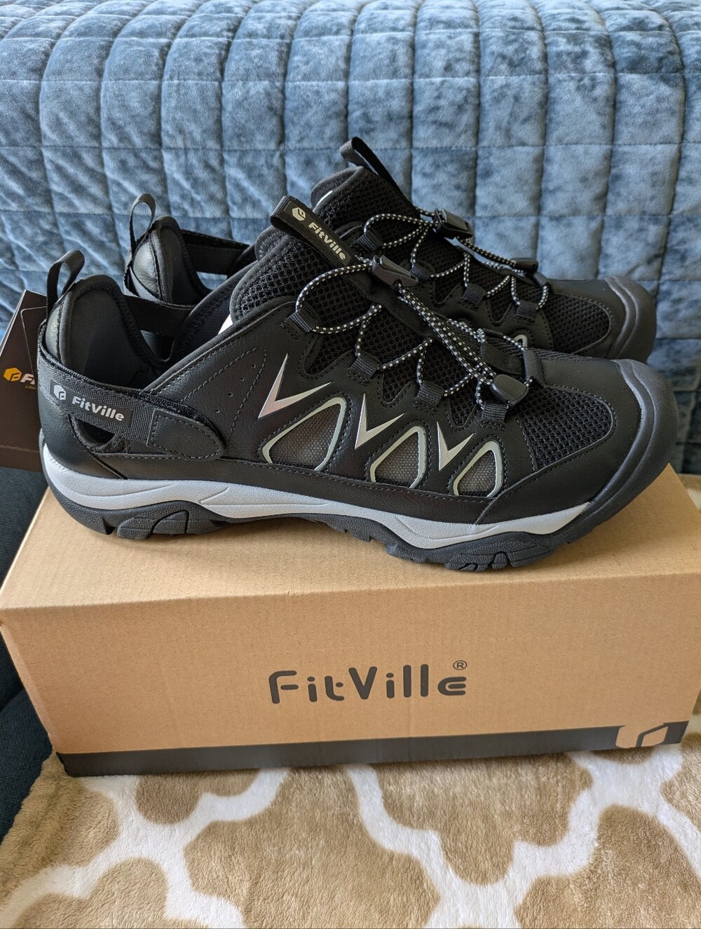 FitVille Men's Black Athletic Hiking Sandal Sneakers